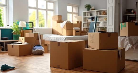 a number of boxes stacked in a flat being moved out of 